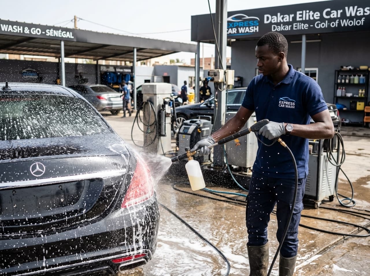 Lavage auto — prestataire au travail