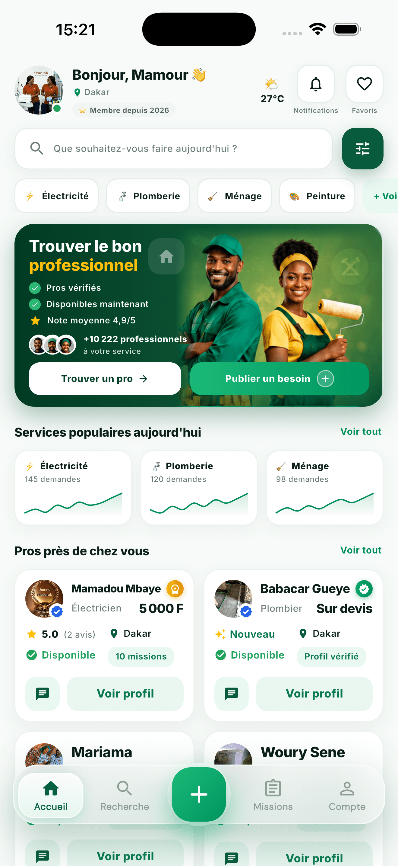 Écran d'accueil de l'application mobile Jappo