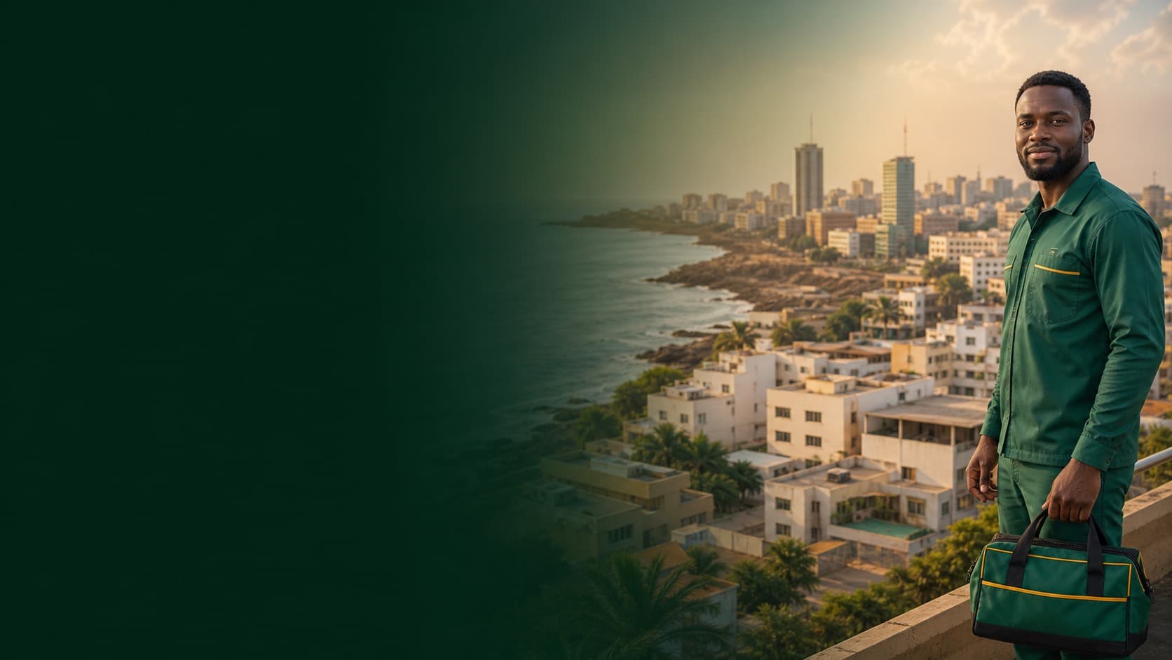 Prestataire Jappo devant la ville de Dakar